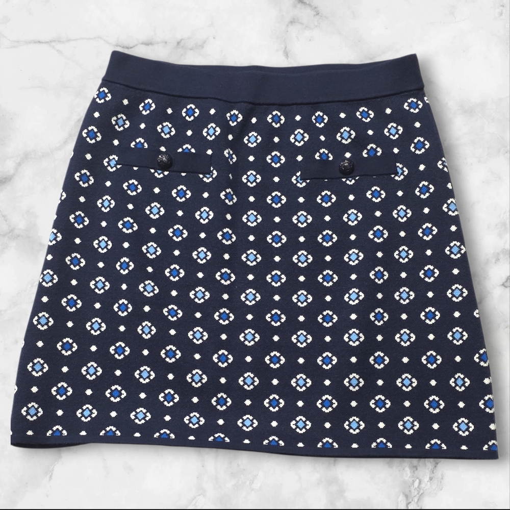 LOFT Navy and White Patterned A-Line Skirt A103